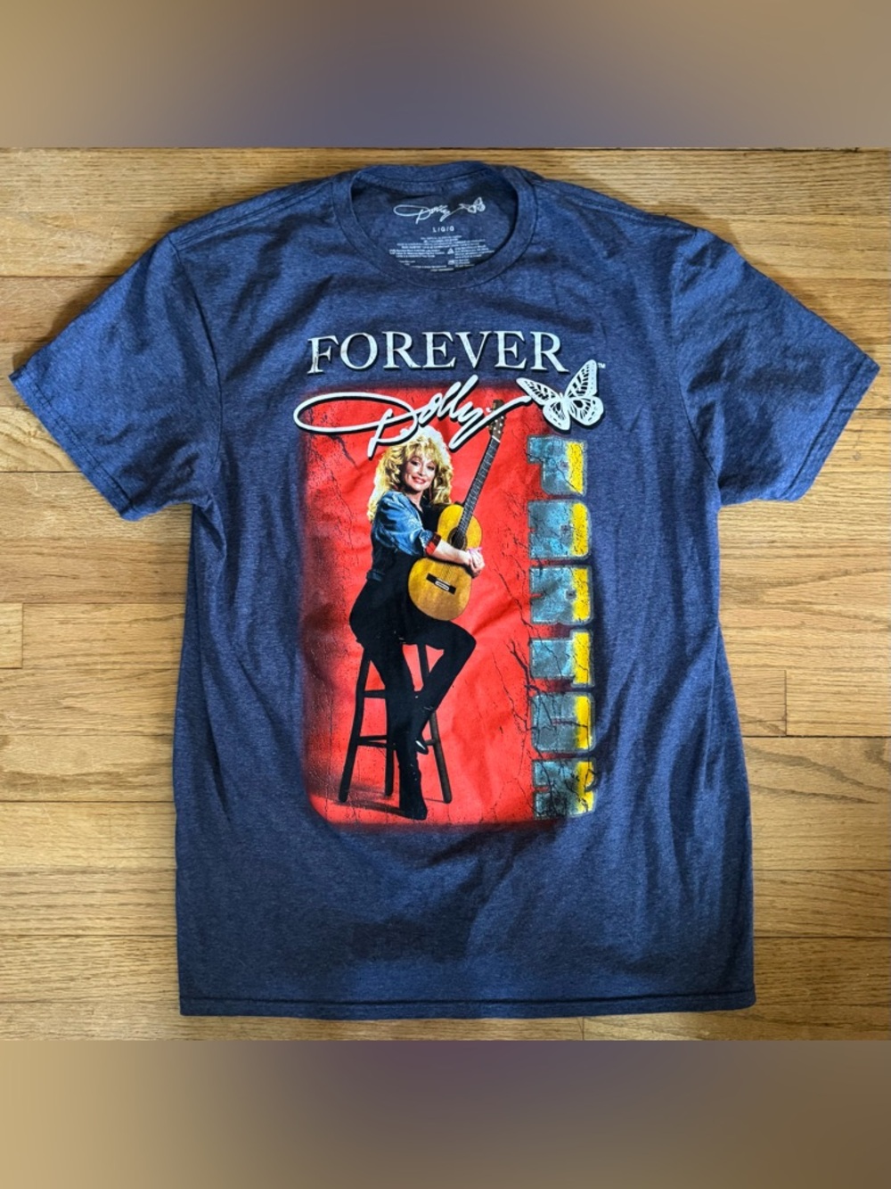 MAD Engine Men’s Blue ‘Forever Dolly’ Graphic Tee with Red Accent